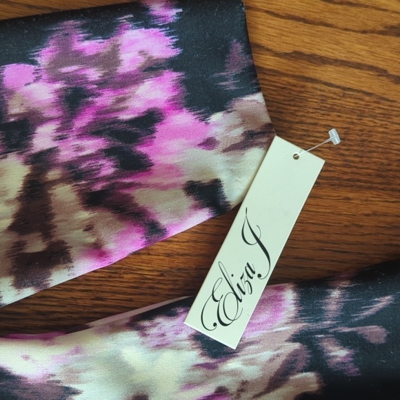 New Eliza J Dress Jeweled Neck purple abstract Print Flared Scuba Knit SZ: 14 - Picture 5 of 8